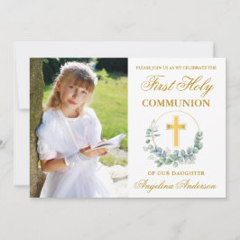 Foto av vattenfärgen Eucalyptus First Communion Gu Inbjudningar