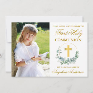 Foto av vattenfärgen Eucalyptus First Communion Gu Inbjudningar