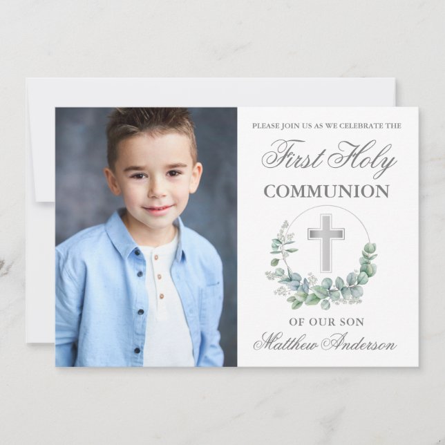 Foto av vattenfärgen Eucalyptus First Communion Si Inbjudningar (Framsida)