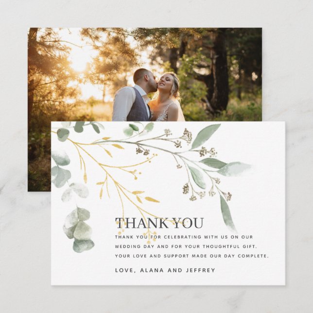 Foto av vattenfärgen Eucalyptus Greenery Bröllop Tack Kort (Fram/baksida)