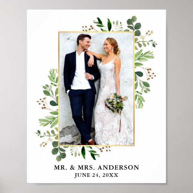 Foto av vattenfärgen Eucalyptus Greenery Guld Fram Poster (Framsidan)