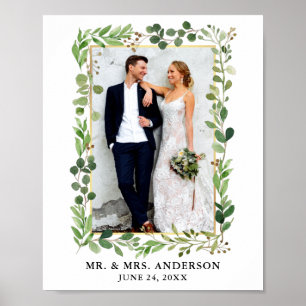 Foto av vattenfärgen Eucalyptus Greenery Guld Ram Poster