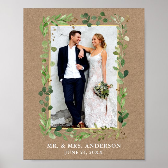 Foto av vattenfärgen Eucalyptus Greenery Kraft Gul Poster (Framsidan)