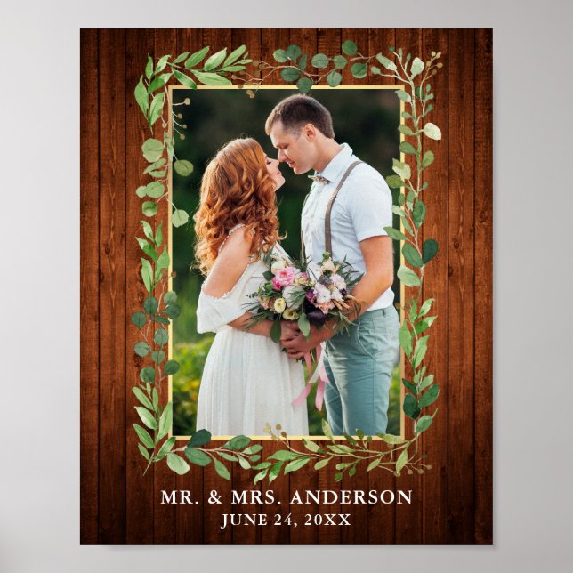 Foto av vattenfärgen Eucalyptus Greenery Wood Guld Poster (Framsidan)