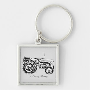 foto av vintage Grått massey fergison-traktor Fyrkantig Silverfärgad Nyckelring