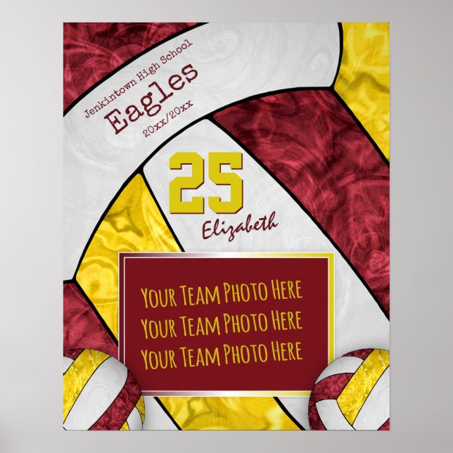 foto av volleyball Team-gulter för maronflickor Poster (Framsidan)