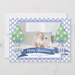 Foto av Watercolor Blue Chinoiserie Julgran Julkort