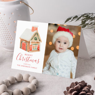 Foto av Watercolor Gingerbröd House God jul Helgkort