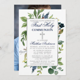 Foto av Watercolor Greenery First Heliga Communion Inbjudningar
