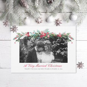 Foto av Watercolor Holly Gräs Elegant bröllop Julkort