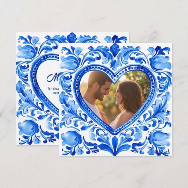 💙 Foto Azulejo Hjärtat Tack‑Kort Tack Kort (Fram/baksida)