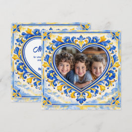 💙 Foto Azulejo Hjärtformat Tack-Kort Tack Kort