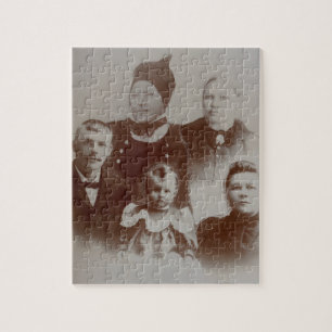 Foto B&W-bild för antikisk familjeramling Pussel