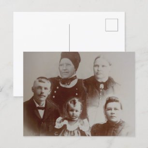 Foto B&W-bild för antikisk familjeramling Vykort