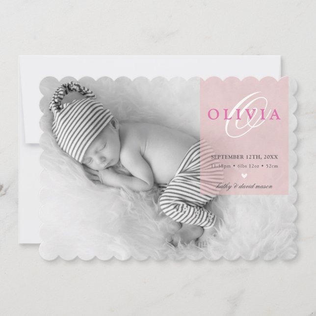 FOTO BABY ANNOUNCEMENT initial overlay  rosa Meddelande (Framsida)