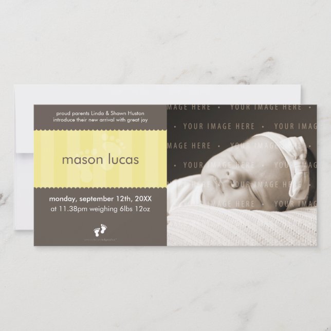 FOTO BABY ANNOUNCEMENT: lycklig fot 6L Meddelande (Framsida)