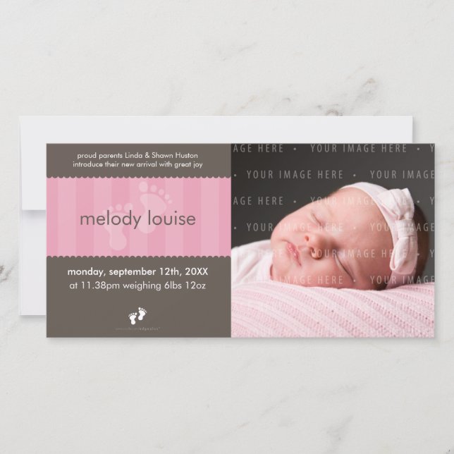 FOTO BABY ANNOUNCEMENT: lycklig fötter 1L Meddelande (Framsida)