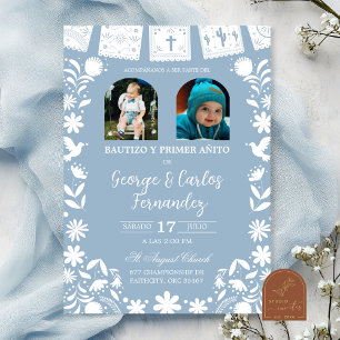 Foto Baby Blue Cielito Lindo Pojke Tvillingar Dop Inbjudningar