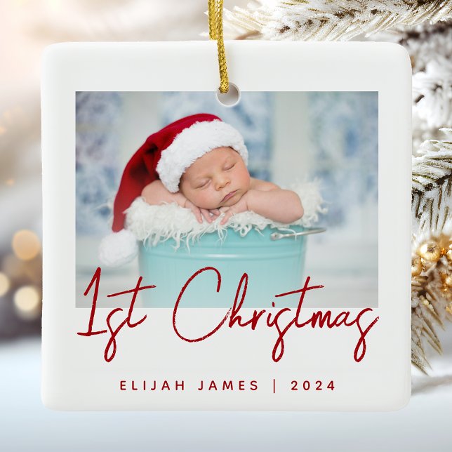 Foto Baby's Första Jul Röda Skrift Keramik Julgransprydnad Keramik (Skapare uppladdad)