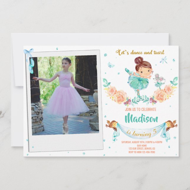 Foto Ballerina födelsedagsinbjudan Ballet inbjudan (Framsida)