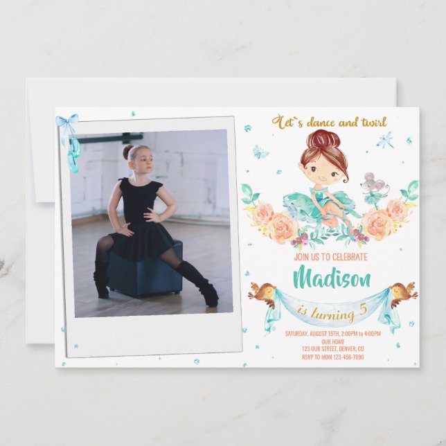 Foto Ballerina födelsedagsinbjudan Ballet inbjudan (Framsida)