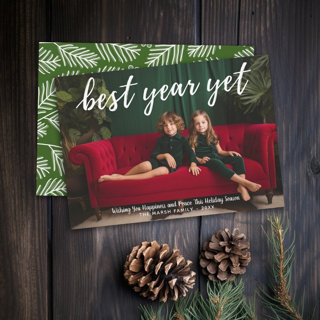 Foto - Bästa året än kalligrafi vit text Julkort (Modern Holiday Greeting Card with Large Photo)
