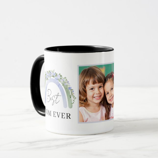 Foto Bästa Mamma Mugg Boho Grön Blå Blommig Regnbå (Framsida vänster)