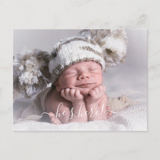 Foto Bebis Pojke Födelsekungörelse Meddelande Vykort (Framsida)