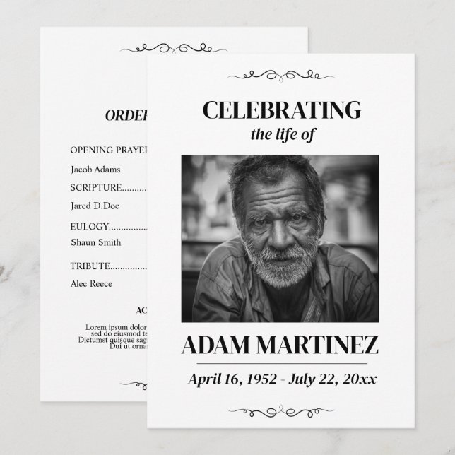 Foto Begravningsfirande Minnesstund Minneshögtid  Inbjudningar (Fram/baksida)