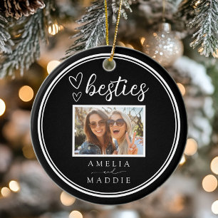 Foto Besties Modern Minimal Svart och Vitt  Julgransprydnad Keramik