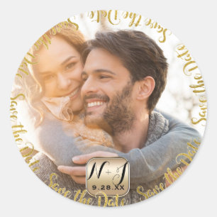 Foto Bild Guld Modern Bröllop Save the Date Runt Klistermärke