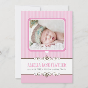FOTO BIRTH ANNOUNCEMENT dyrbar flicka rosa Meddelande