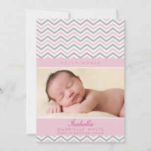 FOTO BIRTH ANNOUNCEMENT: rosa av söt chevron-blek Meddelande