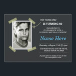 Foto Birthday Vintage Black Inbjudan Manar 50:e 60<br><div class="desc">Lägg till ditt foto i eleganten vintage stil inbjudan. Lägg till alla åldrar. Utskrift bakåt ingår.</div>