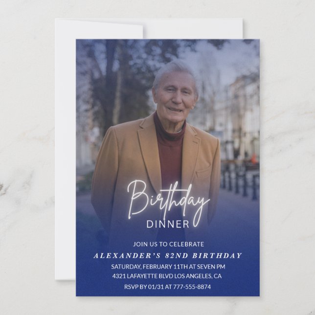 Foto Blå Födelsedagsmiddag 82-årsdag Inbjudningar (Framsida)