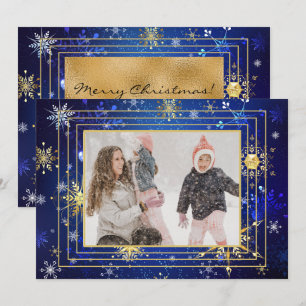 Foto Blå Guld Snöflinga Jul Xmas Högtid Julkort