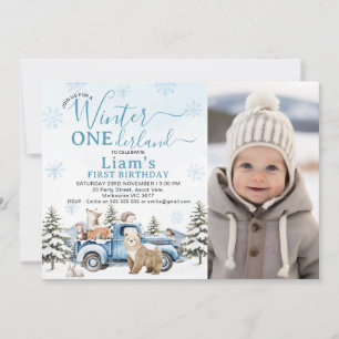 Foto Blå Lastbil Vinter Onederland 1-årsdag Inbjudningar