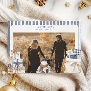 Foto Blå Randig Tomte Familje Jul Julkort