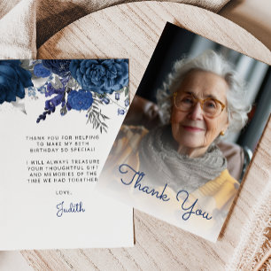 Foto Blå Silver Blommig 80-årsfest Tack Kort