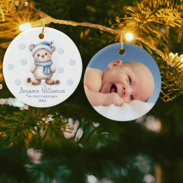 Foto Blå Snöflingor Björn Babys 1:a jul Julgransprydnad Keramik