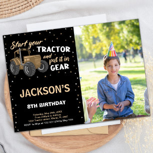 Foto Black Brown Tractor Birthday-inbjudningar Inbjudningar