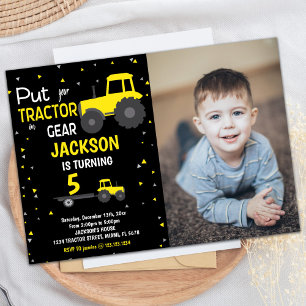Foto Black Gult Tractor Birthday-inbjudningar Inbjudningar