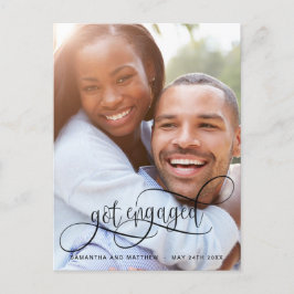 Foto Blev Förlovad Kalligrafi i Svart, Förlovning Meddelande Vykort