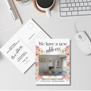 Foto Blommig Ny Hemadress, Meddelande Vykort