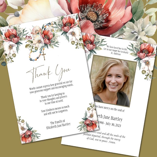 Foto Blommig Rosenkrans  Begravning Kondoleanser S Tack Kort (Easy to Personalize Catholic Funeral Thank You Cards)