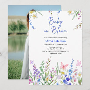 Foto Blommig Vår Bebis i Blom Baby Shower  Inbjudningar