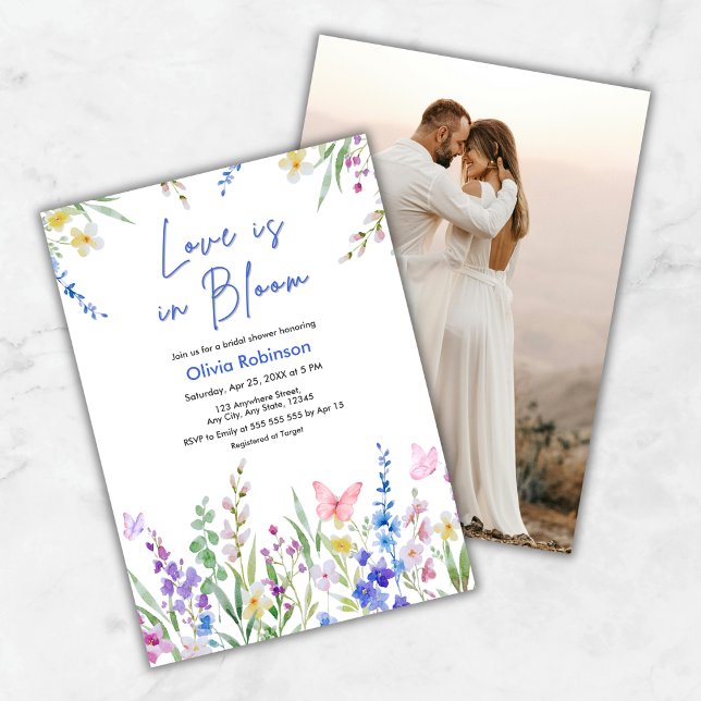 Foto Blommig Vår Kärlek i Knopp Bröllopsfest Inbjudningar (Photo Floral Spring Love is in Bloom Bridal Shower Invitation )