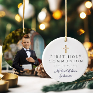 Foto Blue Religiösa Kor Boy First Communion Julgransprydnad Keramik
