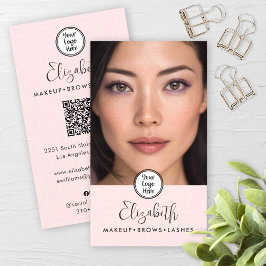 Foto Blush Rosa Skrift Svart Logotyp QR-kod Smink Visitkort