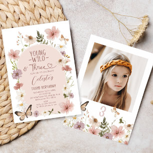 Foto Blush Vild Blomma Ung Vild Tre Födelsedag Inbjudningar